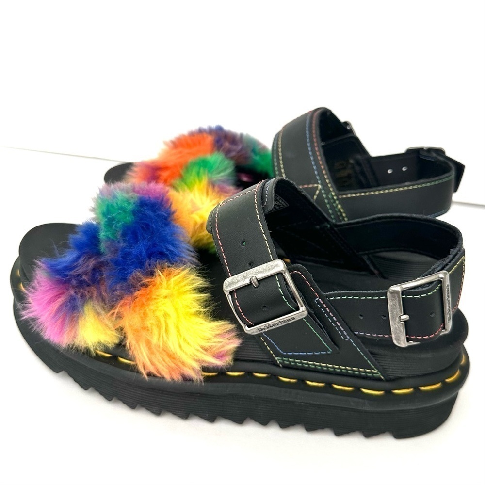 NWOB Dr. Marten Voss II Fluffy rainbow Pride faux fur sandals 7/38 - Picture 11 of 16